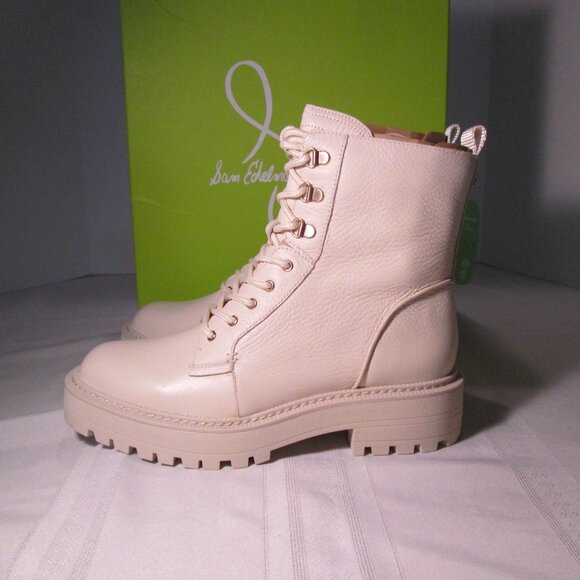 Sam Edelman Lue Leather Combat Boots Ivory Sz 9M NIB - Picture 7 of 12